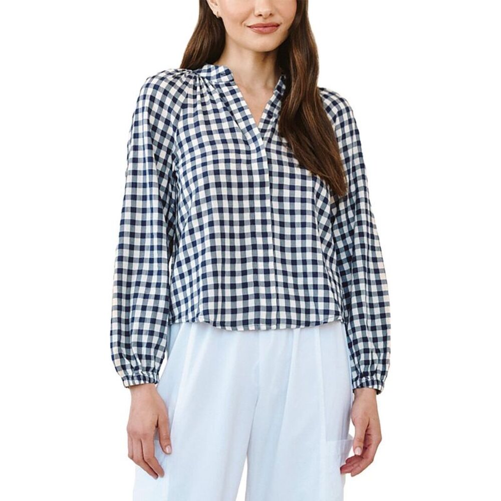 Bella Dahl Womens Shirred Raglan Shirt, Navy